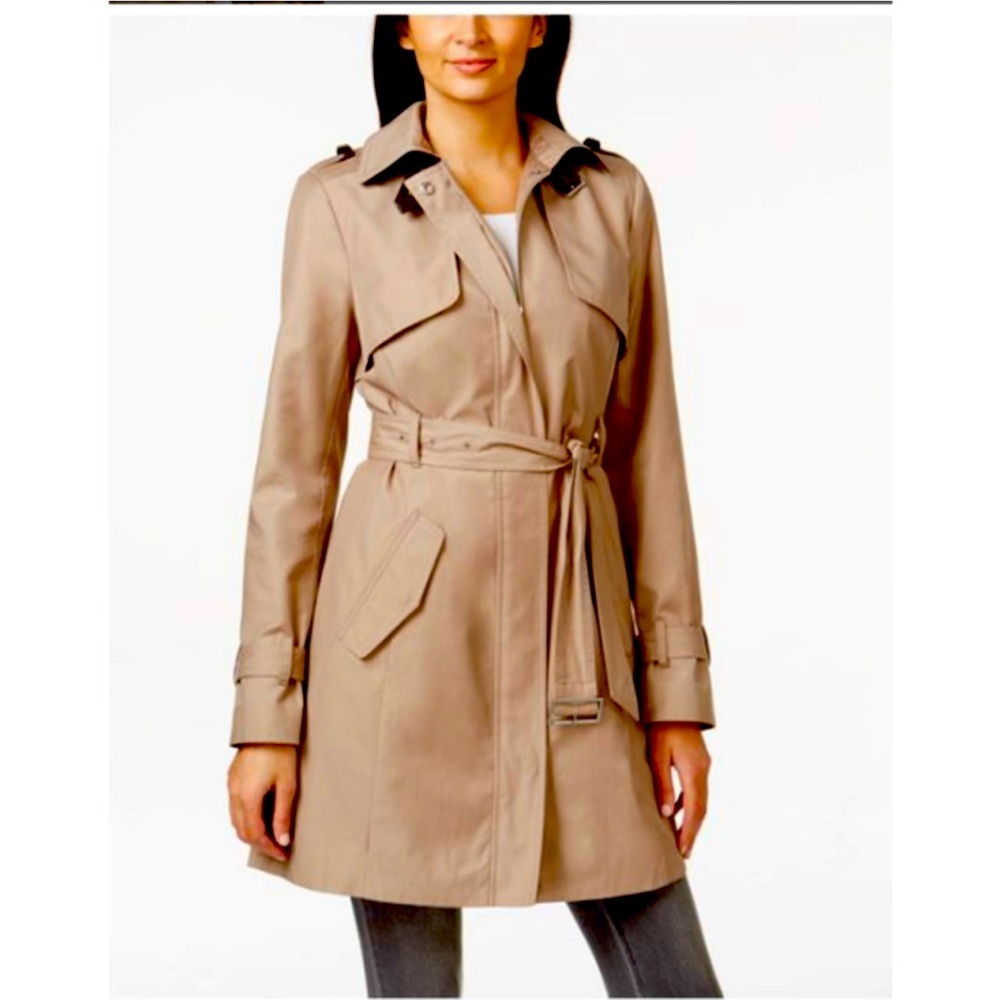 Cole Haan Women's Brown Hooded Rain Trench Jacket size. Medium